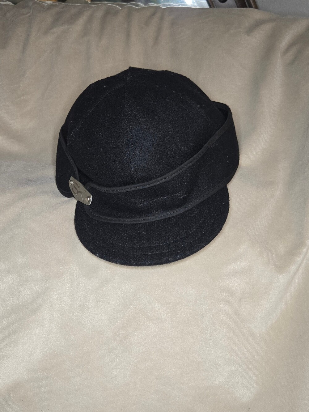Stormy Kromer Black Wool Cap Size 7 1/4 Original Winter Ear Flap Hat Made USA